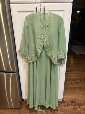 Elegant Sage Green Wedding Guest Dress with Lace Bolero